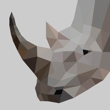 Rhino face with geometry design, low poly triangular and wire frame vector illustration EPS 10 isolated. Polygonal style trendy modern logo design. Suitable for printing on a t-shirt.