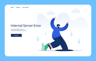 Obraz premium Modern Flat Design Concept, Man Falling Into The Hole. Internal Server Error For Website And Mobile Site. Empty State