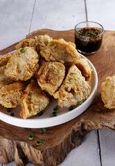 Tahu Walik, Inside Out Crispy Tofu Stuffed with Meatball. Also Known as Tahu Bakso.