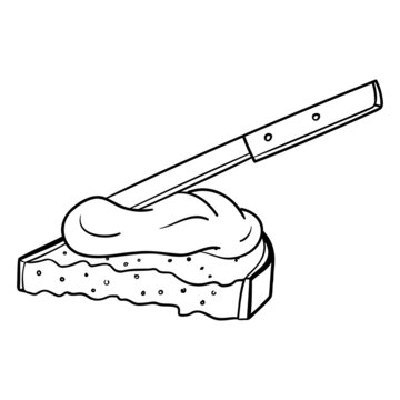 recommend clip art: Slice of bread with butter and knife. monochrome, outline.