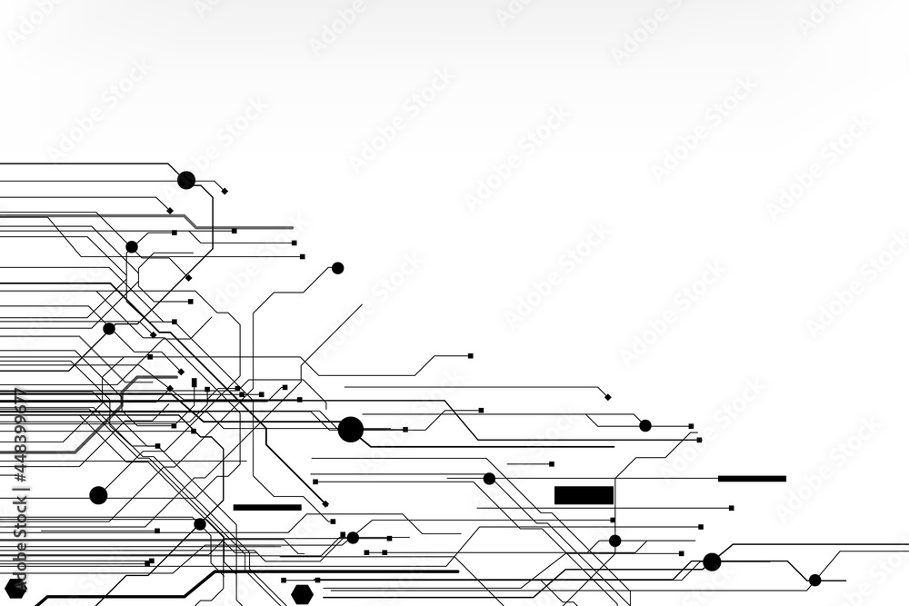 Poster Abstract Circuit Board Technology Copy Space Vector Background. Grayscale Color Modern PCB Trace Data Infographic Design Illustration