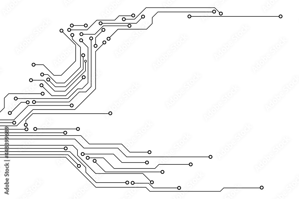 Poster Circuit Board Technology Information Pattern Concept Vector Background. Grayscale Color Abstract PCB Trace Data Infographic Design Illustration.