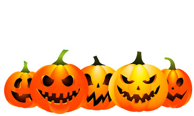 Set of scary Halloween pumpkins isolated on white. Decorative vector scary jack-o-lanterns 