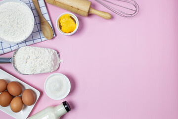 food ingredients recipe on pink background