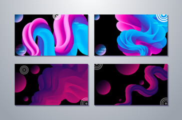 Set of purple, blue and pink fluid shape background. Abstract liquid shapes for poster, brochure background. Set of dynamic and modern covers