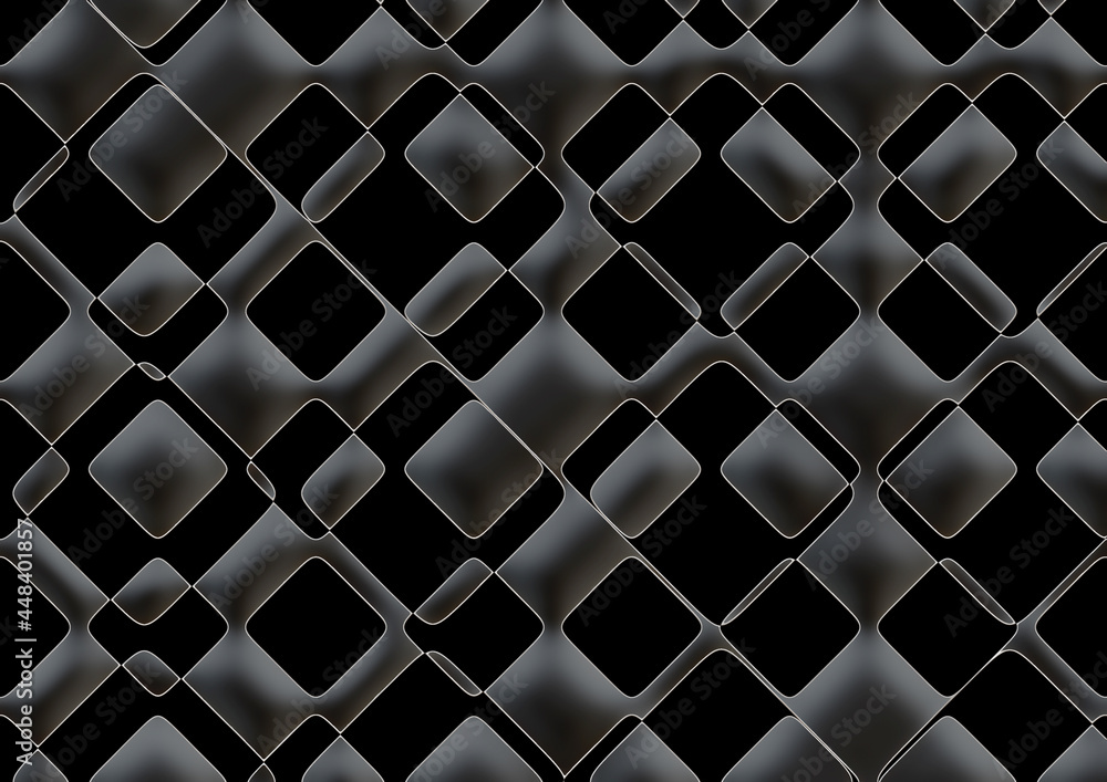 Poster dark checkered squares 3d embossed abstract pattern in black and grey