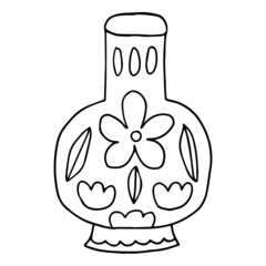 Cute cartoon doodle empty flowerpot isolated on white background. Sketch of a vase.