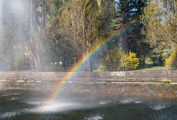 double rainbow view at fountain