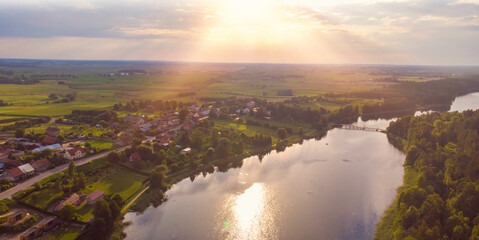 view from the drone on Masurian areas full of lakes and forests