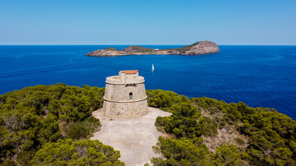 Torre den Valls, aka Torre de Campanitx, a defensive round tower at the easternmost point of Ibiza...