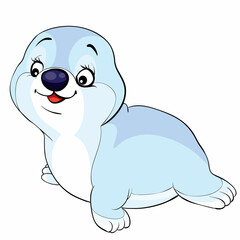 cute blue seal character, cartoon illustration, isolated object on white background, vector,