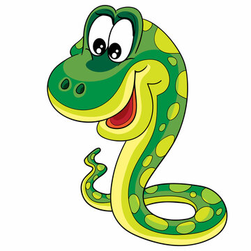 cute green snake character, cartoon illustration, isolated object on white background, vector,