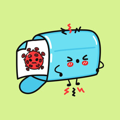 Cute sad mailbox character. Vector hand drawn cartoon kawaii character illustration icon. Isolated on green background. Mailbox character concept