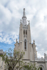 Fototapeta na wymiar Tower of the Concepción church in Goya street in Madrid. Spain