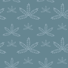 Floral seamless pattern. Decorative abstract doodle leaves on blue-grey background. Repeat endless texture with foliage. Vector illustration