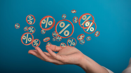 Sales icons floating in the air 3D rendering.