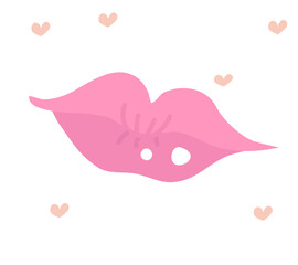 Pink lips drawn by hand. Cute illustration for Valentine's Day