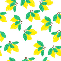 Seamless vector pattern with lemons and leaves for fabric and wallpaper