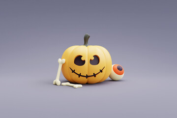 Happy Halloween concept with Pumpkins character on gray background.3d rendering.