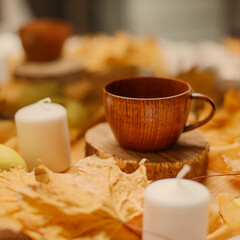 cup with autumn decor