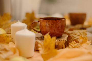 cup with autumn decor