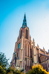 Hervyati, Belarus - July 10, 2021: Catholic Church in Hervyati, Belarus. The neo-Gothic architecture.