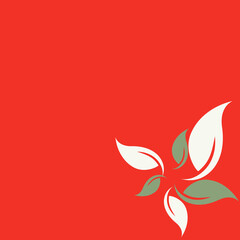 Abstract red background with decorative leaves and blank copy space for text, digital greeting card, floral art, colorful geometric pattern, graphic design wallpaper, illustration of a