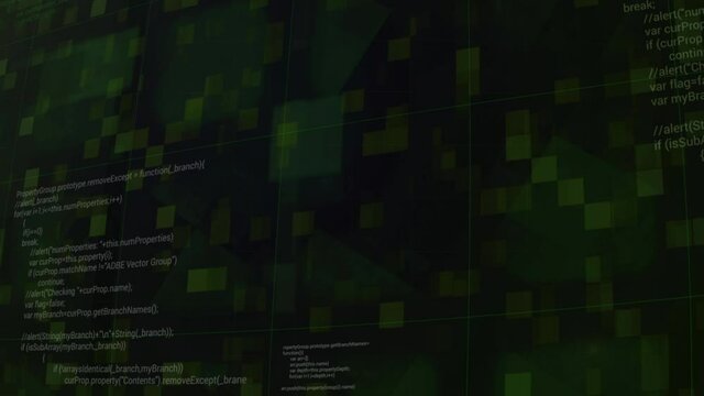 3D Visualization of dark green data transmission, virtual Industry, seamless loop. Motion. Hi tech background with self written code.