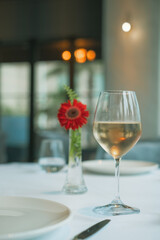 a glass of wine in a restaurant romantic dinner 
