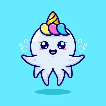 Cute octopus unicorn cartoon design