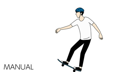 スケートボード（スケボー）の基本トリック、マニュアルで滑る男性