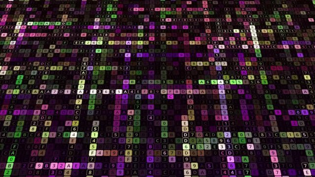 Colorful stock market financial data processing and flickering on black background. Animation. Global finances business concept, seamless loop.