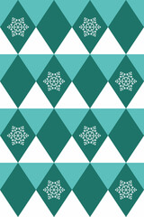 Winter holidays Christmas seamless pattern. Simple abstract geometric texture. Rhombuses and snowflakes  in blue colors.