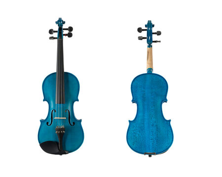 blue wooden violin isolated on white background