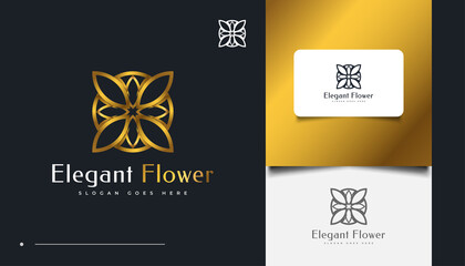 Elegant Golden Flower Logo Design, Suitable for Spa, Beauty, Florists, Resort, or Cosmetic Product Identity