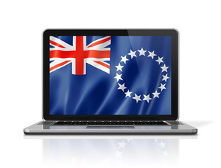 Cook Islands flag on laptop screen isolated on white. 3D illustration