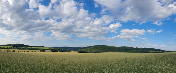 scenic panorama view of natural landscape under a cloudy sky