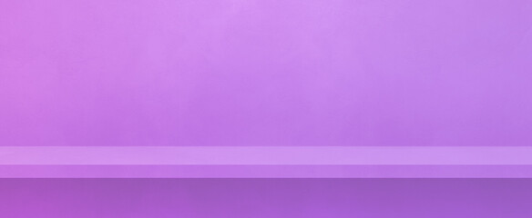 Empty shelf on a mauve wall. Background template. Horizontal banner