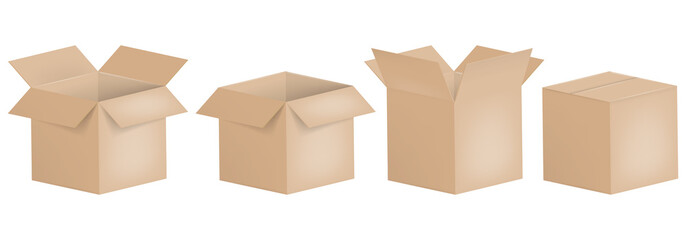 Set of open and closed boxes. Cardboard box. Vector illustration.