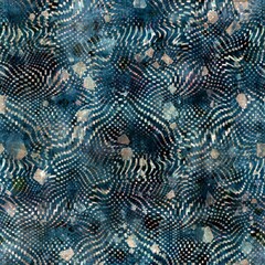 Seamless elegant mixed media pattern in navy, blue, pink, and cream. High quality illustration. Ornate and highly detailed and textured realistic faux collage. Sophisticated intense textile design.