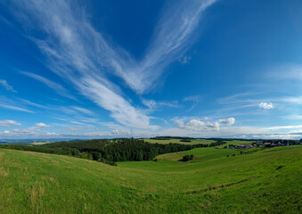 scenic panorama view of natural landscape under a cloudy sky