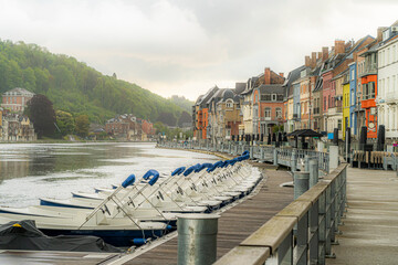 Toeristic pictures of the city Dinant togheter with the River Meuse or Maas.  Beautifull clouds,...