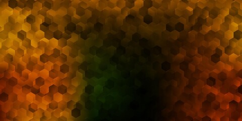 Dark green, yellow vector texture with colorful hexagons.