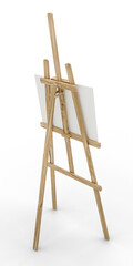 One wooden easel with canvas on white background, isolated, 3d rendering