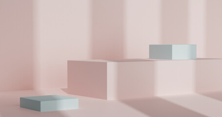 3D Minimal Design pink and cyan square cube podium for product presentation 3d render