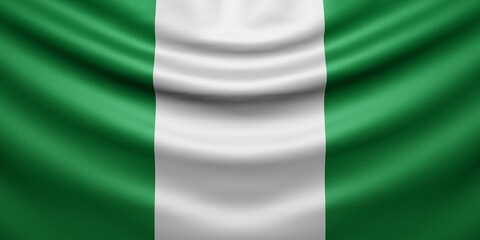 Hanging wavy national flag of Nigeria with texture. 3d render.