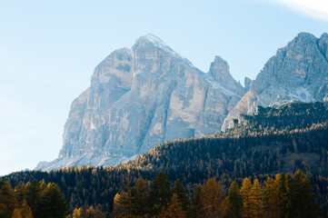 beautiful golden autumn in the mountains. natural background. Dolomites Alps, Italy. autumn landscape