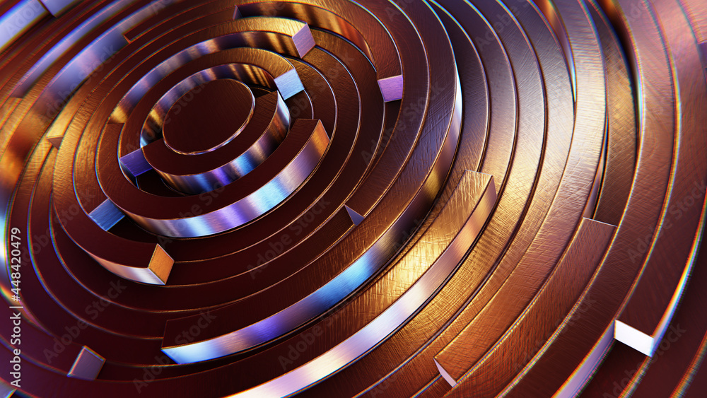 Poster realistic abstract 3d illustration of the clock-style radial metallic pattern as background