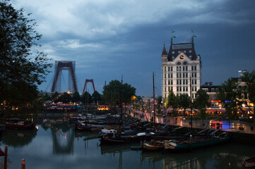 Rotterdam port cafes by nightfall