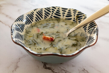 Warm and comforting portuguese soup called caldo verde